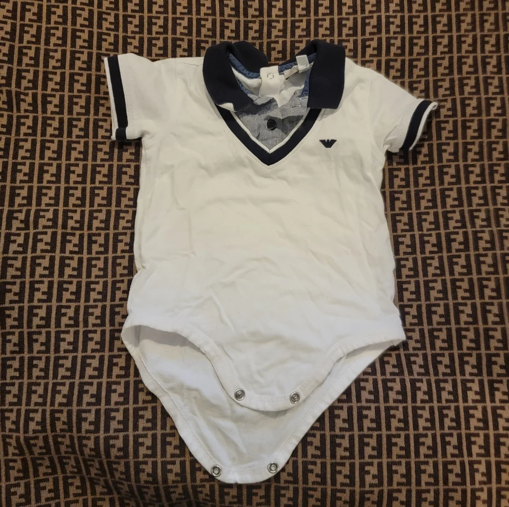 Armani Baby Onesie collar polo shirt dickie collar size 9m 68cm white and blue